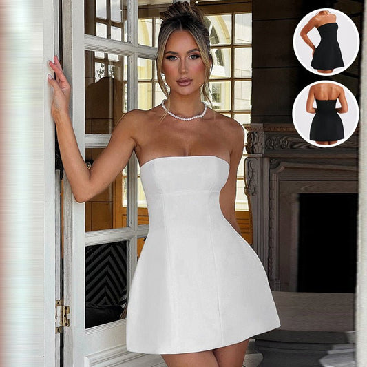 Fashion Tube Dress Summer Solid Color Sasual Backless Slim Short Dresses Party Womens Clothing - Zeren